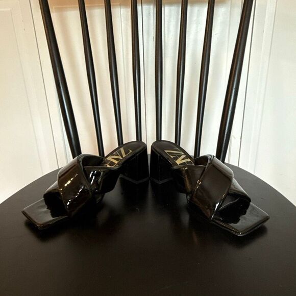 Zara black patent block heel sandals size 6 - Picture 11 of 12